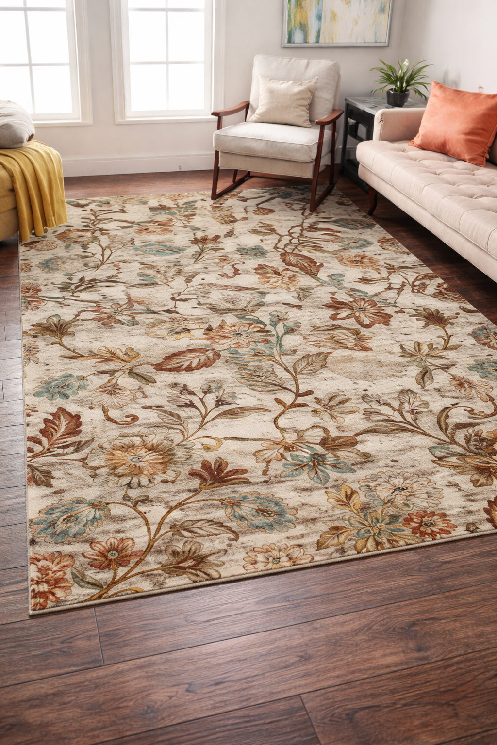 World Rug Gallery Vine Floral Beige 5 x 7 Area Rug