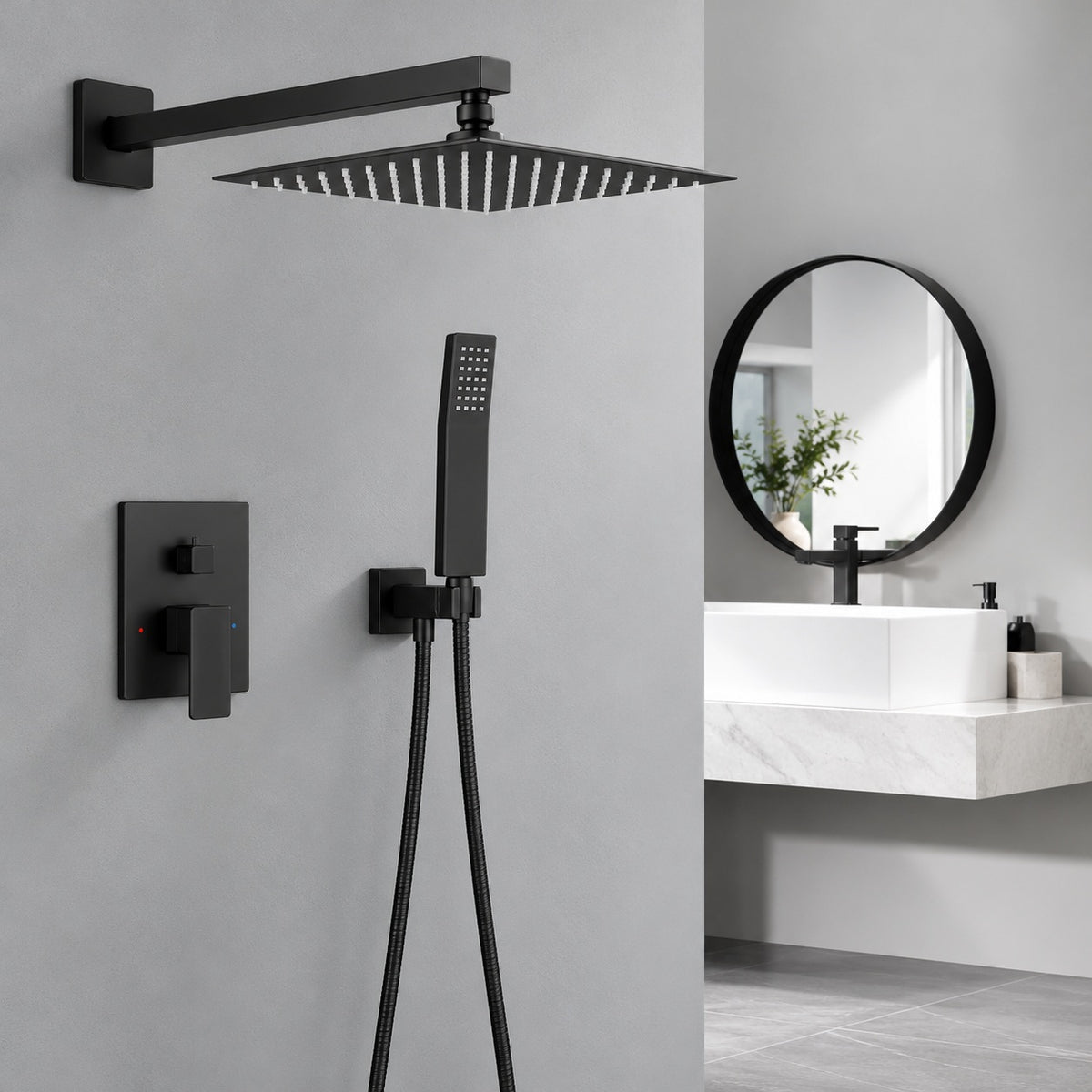 AKLFGN Single Handle 2 Spray Square Shower Faucet Bathroom Shower Combo Set 2 5 GPM with Adjustable Heads in Matte Black C0002H 10