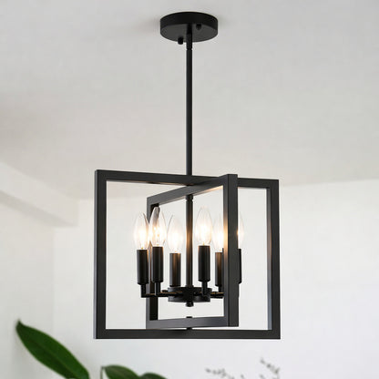 ADSENSTY 6 Light Black Geometric Candle Chandelier Modern Industrial Hanging Light Fixture for Dining Room