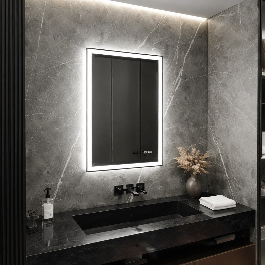 Peorsily 36 in W x 30 in H Rectangular Frameless Anti Fog Dimmable Wall Bathroom Vanity Mirror with Backlit and Front Lit