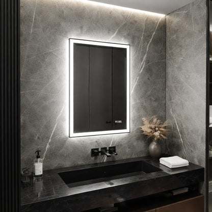 Peorsily 36 in W x 30 in H Rectangular Frameless Anti Fog Dimmable Wall Bathroom Vanity Mirror with Backlit and Front Lit