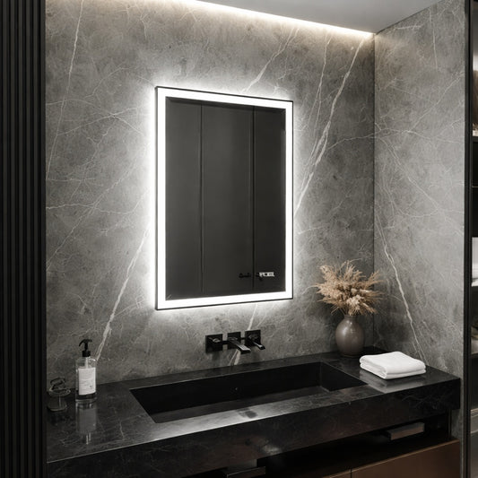 Peorsily 36 in W x 30 in H Rectangular Frameless Anti Fog Dimmable Wall Bathroom Vanity Mirror with Backlit and Front Lit