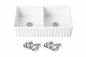 AKDY White Fireclay 33 in Double Bowl Apron Front Workstation Kitchen Sink with Basket Strainer and Cutting Board
