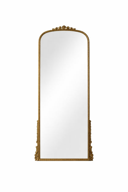 Xramfy Antique Gold 32 In W X 71 In H Carved Arched Pu Frame Full Length Floor Mirror