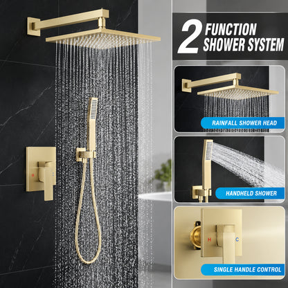 MTTCLE 1 Spray Shower Faucet Set 1 8 GPM with Hand Shower Pressure Balance in Brushed Gold SS001G 10 004