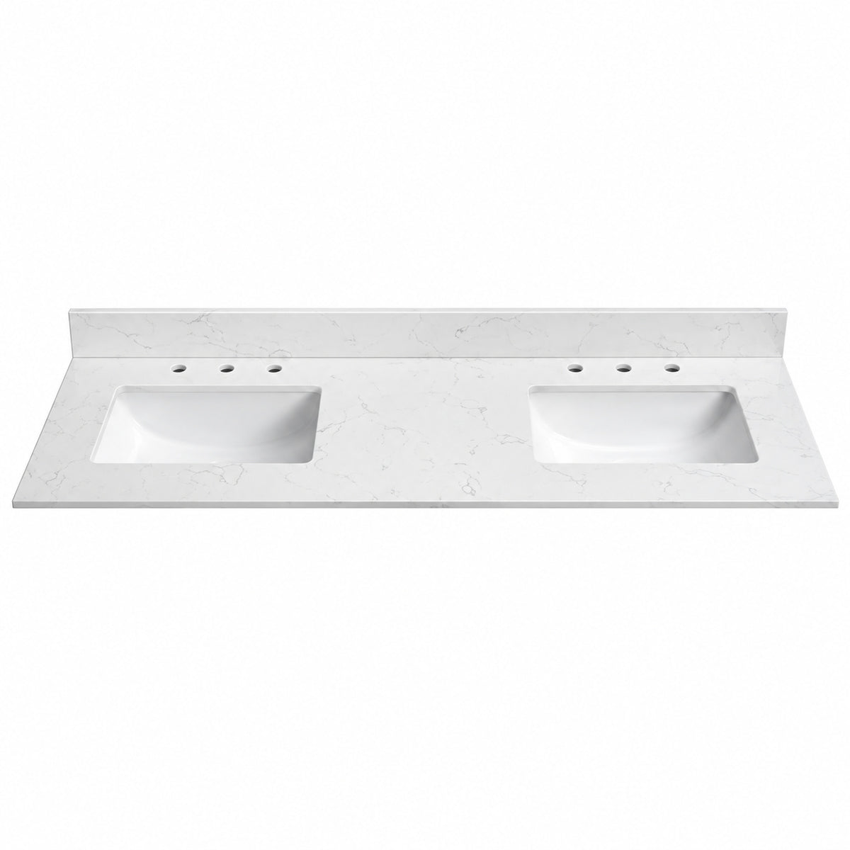 LANDOLT Classic 60 in W x 22 in D Quartz Stone White Rectangular Double Sink Bathroom Vanity Top in White Carrara