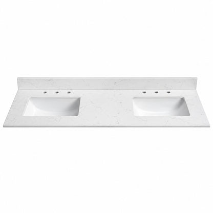 LANDOLT Classic 60 in W x 22 in D Quartz Stone White Rectangular Double Sink Bathroom Vanity Top in White Carrara