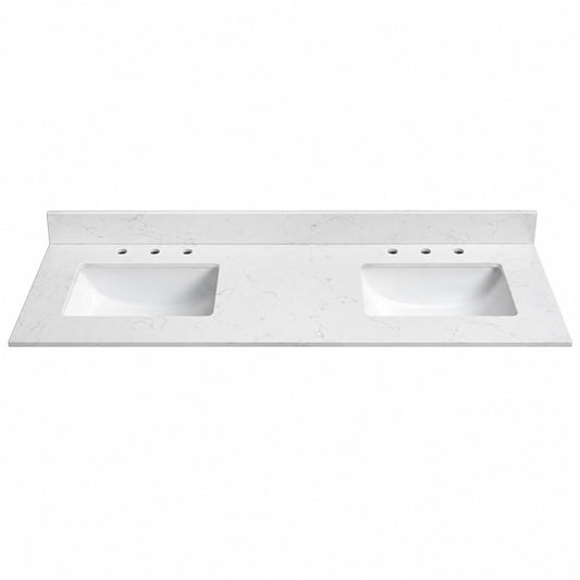 LANDOLT Classic 60 in W x 22 in D Quartz Stone White Rectangular Double Sink Bathroom Vanity Top in White Carrara