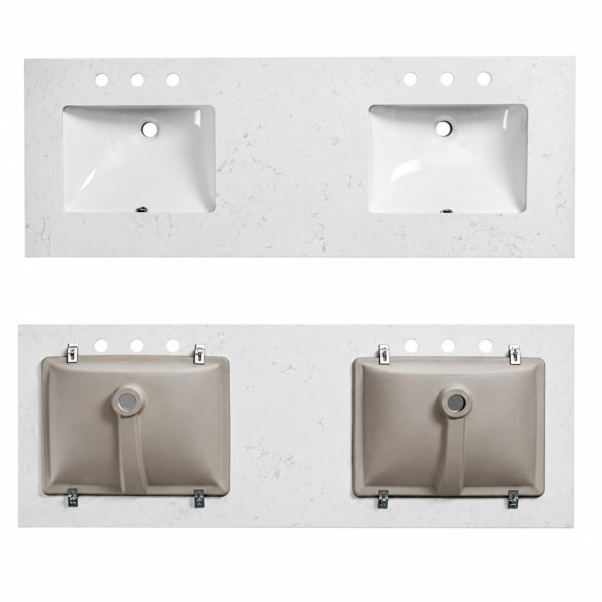 LANDOLT Classic 60 in W x 22 in D Quartz Stone White Rectangular Double Sink Bathroom Vanity Top in White Carrara