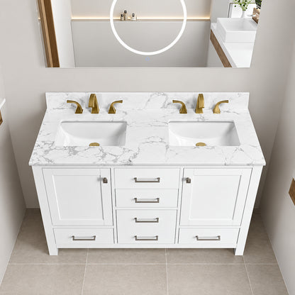 LANDOLT 48 in W x 22 in D Engineered Stone Rectangular Double Sinks Bathroom Vanity Top in White