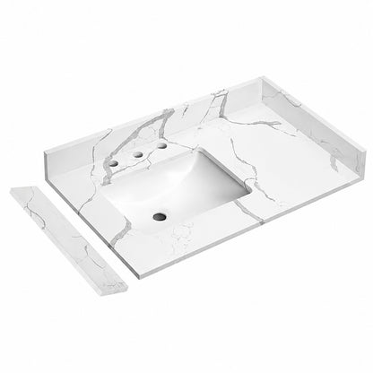 LANDOLT Carrara Luna 36 in W x 22 in D Quartz White Left Side Rectangular Single Sink Bathroom Vanity Top in Calacatta River LAQ31L