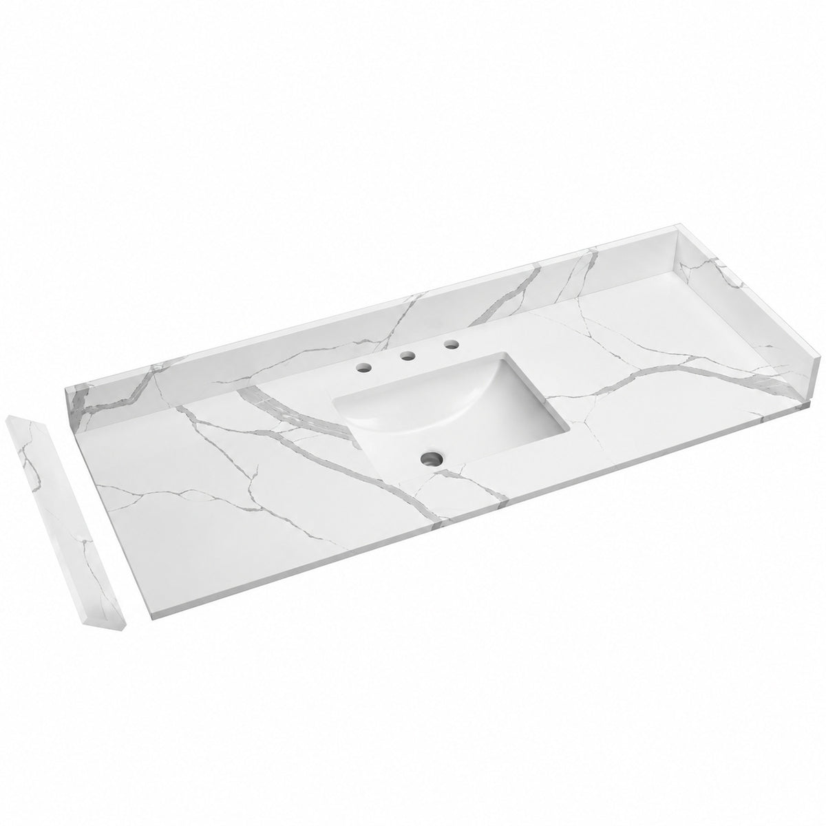 LANDOLT Carrara Luna 60 in W x 22 in D Quartz White Rectangular Single Sink Bathroom Vanity Top in Calacatta River LAQ35S