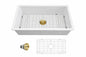 LORDEAR 30 in Fireclay Ceramic Undermount Single Bowl Kitchen Sink in White with Gold Drain and Bottom Grid