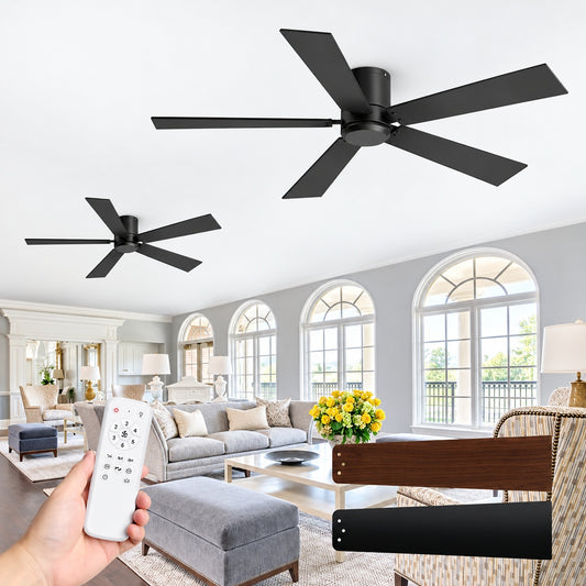 Breezary Hilfro 2 Pack 42 in Black Flush Ceiling Fan No Light with 5 Black Brown Blades and Remote Included for Living Room