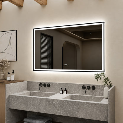 Yuaris 60 in W x 30 in H Rectangular Frameless Anti Fog Dimmable Wall Bathroom Vanity Mirror with Backlit and Front Lit