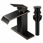 AKLFGN Waterfall Spout Single Handle Single Hole Bathroom Faucet with Deckplate and Pop up Drain in Oil Rubbed Bronze