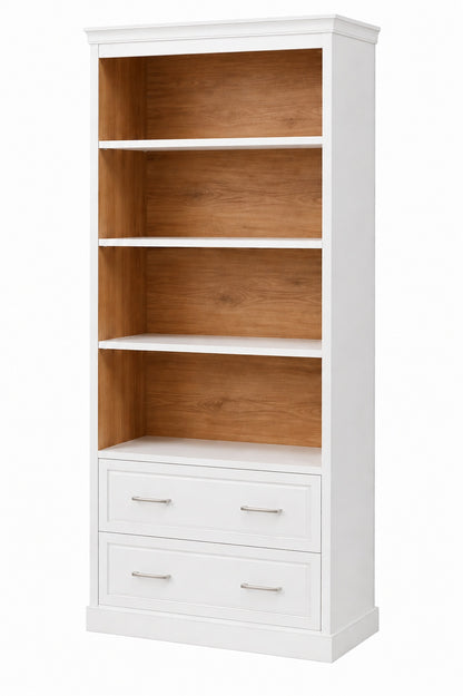 BYBLIGHT Eulas 72 in Tall White Engineered Wood 5 Shelf Standard Bookcase with File Cabinet Drawer Open Display Storage Bookshelf