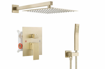 AKLFGN Square Single Handle 2 Spray Shower Faucet Bathroom Shower Combo Set 2 5 GPM with Adjustable Heads in Brushed Gold SHFT