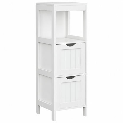 YSQCAR 13 in W x 13 in D x 35 43 in H White MDF Freestanding Linen Cabinet with 2 Drawers and 1 Storage Shelf