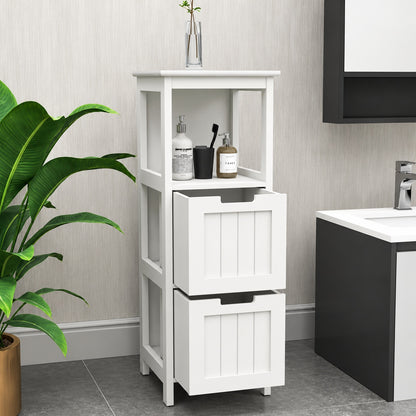 YSQCAR 13 in W x 13 in D x 35 43 in H White MDF Freestanding Linen Cabinet with 2 Drawers and 1 Storage Shelf