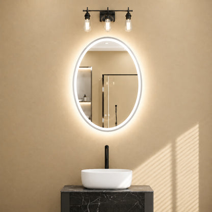 KeonJinn 24 in W x 32 in H Oval Framed Bathroom Mirrors Wall Mount LED Bathroom Vanity Mirror in Gold