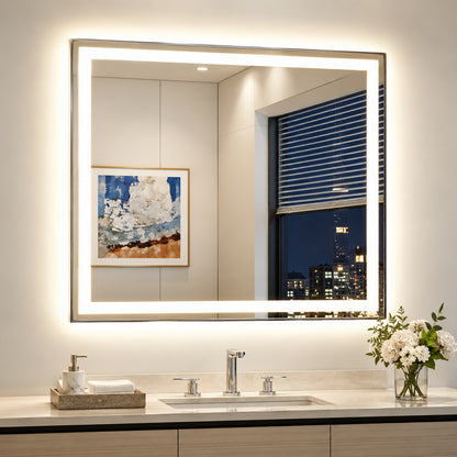 KeonJinn 42 in W x 36 in H Rectangular Bathroom Mirrors Framed LED Wall Mount Bathroom Vanity Mirror HD DJFJX 10691