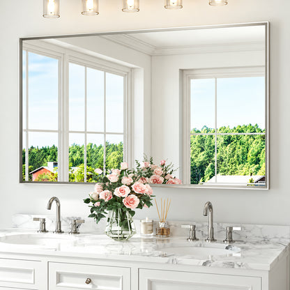 KeonJinn 60 in W x 36 in H Rectangle Aluminum Framed Beveled Bathroom Mirrors for Over Sink in Brushed Nickel Bathroom Mirror HD 25F 15291BN