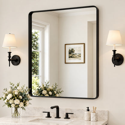 TETOTE 30 in W x 36 in H Modern Rectangular Black Bathroom Mirror Aluminum Framed Wall Bathroom Vanity Mirror HBM15 BK 7691