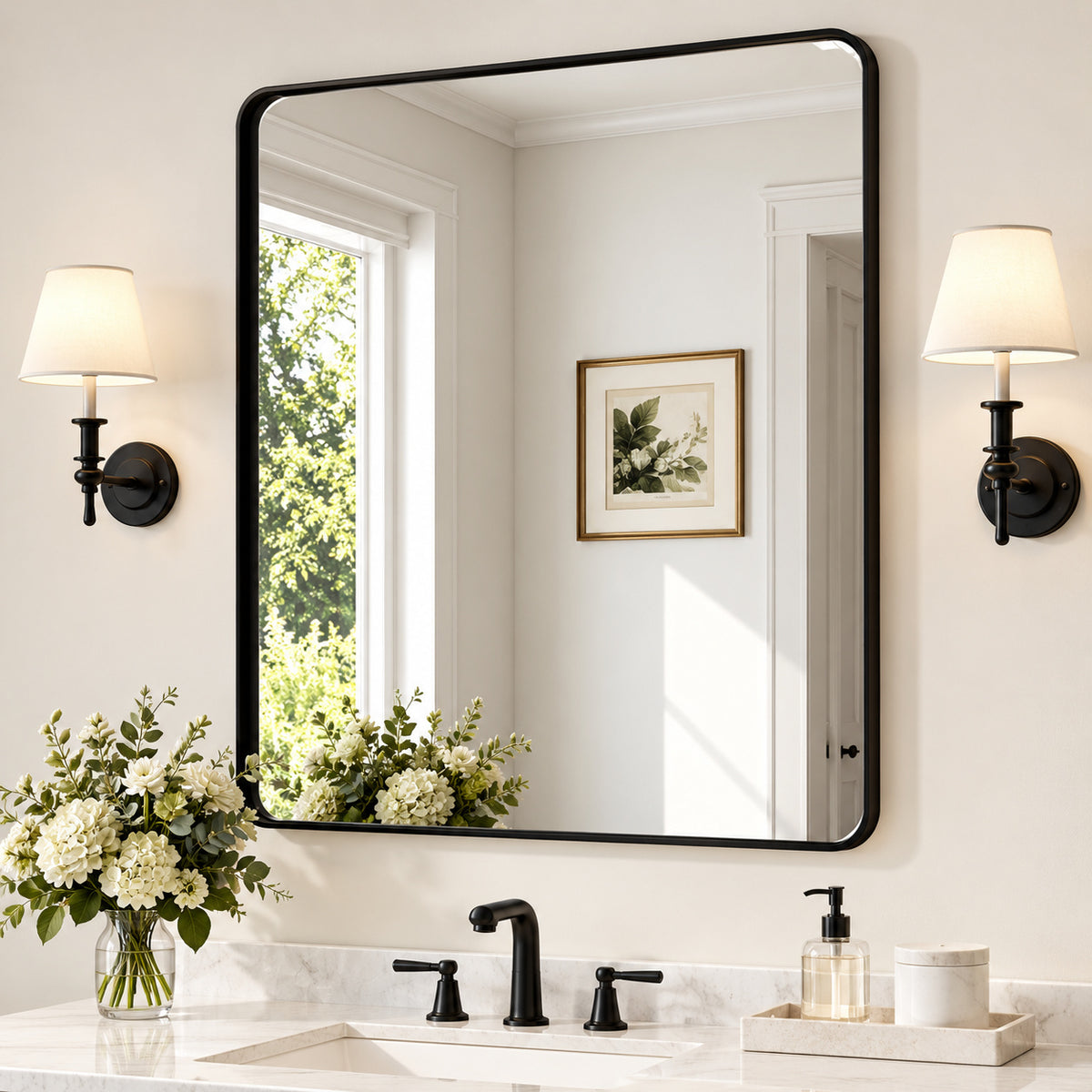 TETOTE 30 in W x 36 in H Modern Rectangular Black Bathroom Mirror Aluminum Framed Wall Bathroom Vanity Mirror HBM15 BK 7691TETOTE 30 in W x 36 in H Modern Rectangular Black Bathroom Mirror Aluminum Framed Wall Bathroom Vanity Mirror HBM15 BK 7691