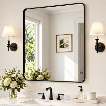 TETOTE 30 in W x 36 in H Modern Rectangular Black Bathroom Mirror Aluminum Framed Wall Bathroom Vanity Mirror HBM15 BK 7691TETOTE 30 in W x 36 in H Modern Rectangular Black Bathroom Mirror Aluminum Framed Wall Bathroom Vanity Mirror HBM15 BK 7691