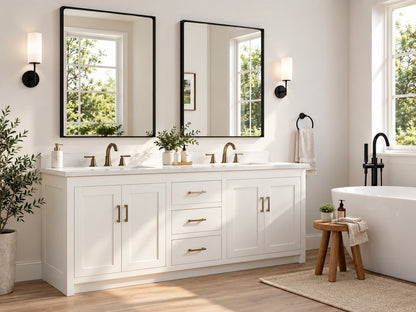 TETOTE 30 in W x 36 in H Modern Rectangular Black Bathroom Mirror Aluminum Framed Wall Bathroom Vanity Mirror HBM15 BK 7691