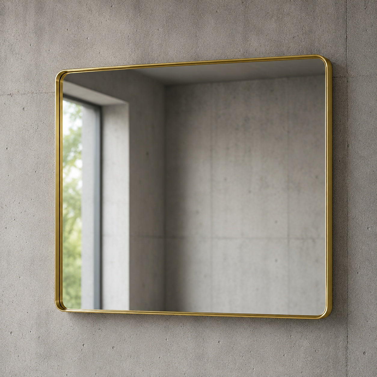 TETOTE 48 in W x 36 in H Modern Rectangular Aluminum Framed Wall Bathroom Vanity Mirror in Brush Gold Bathroom Mirror