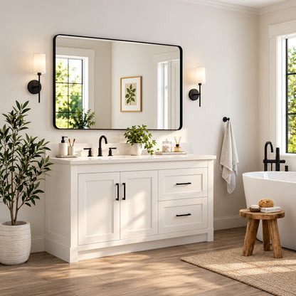 TETOTE 55 in W x 36 in H Modern Rectangular Aluminum Framed Wall Bathroom Vanity Mirror Over Sink in Black Bathroom Mirror HBM15 BK 13991