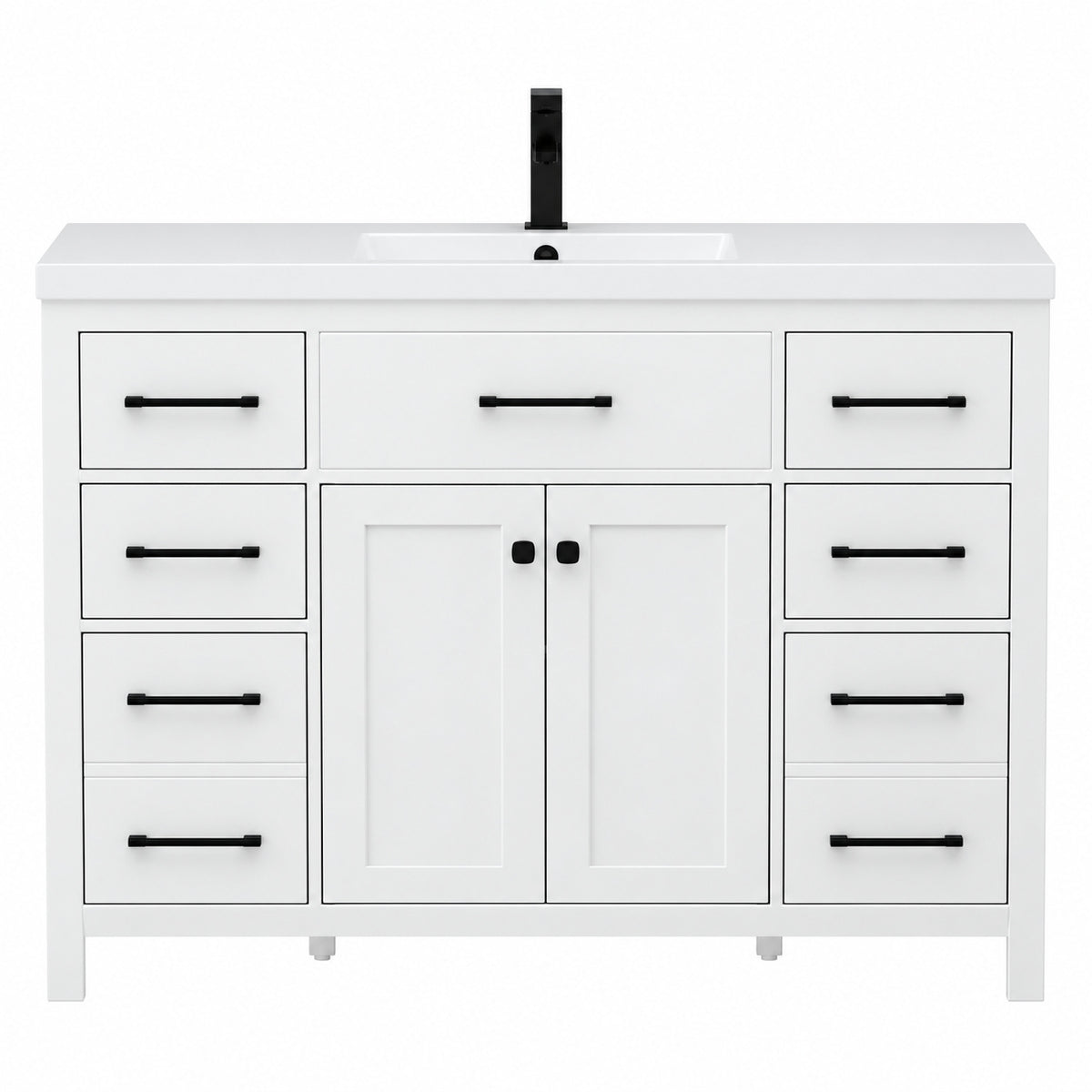 48 in W x 18 in D x 34 in H 1 Sink Freestanding Bath Vanity in White with White SMC Resin Top and Drain Faucet Set BV162WH VS060