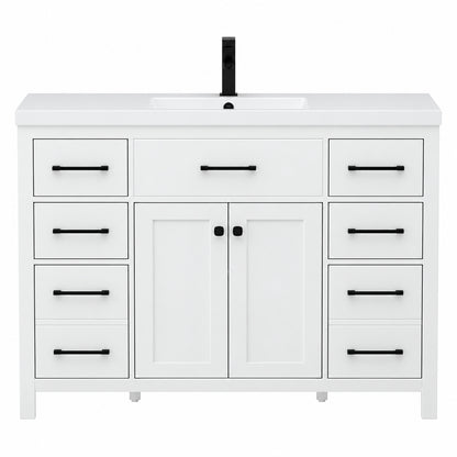 48 in W x 18 in D x 34 in H 1 Sink Freestanding Bath Vanity in White with White SMC Resin Top and Drain Faucet Set BV162WH VS060