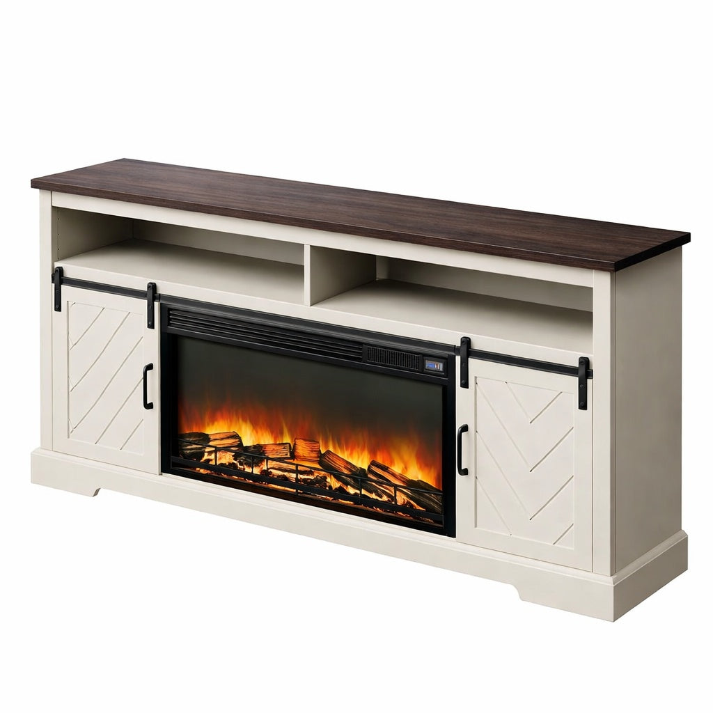 VEVOR Fireplace TV Stand Farmhouse Fireplace TV Stand with 36 in Fireplace White Min 60 Max