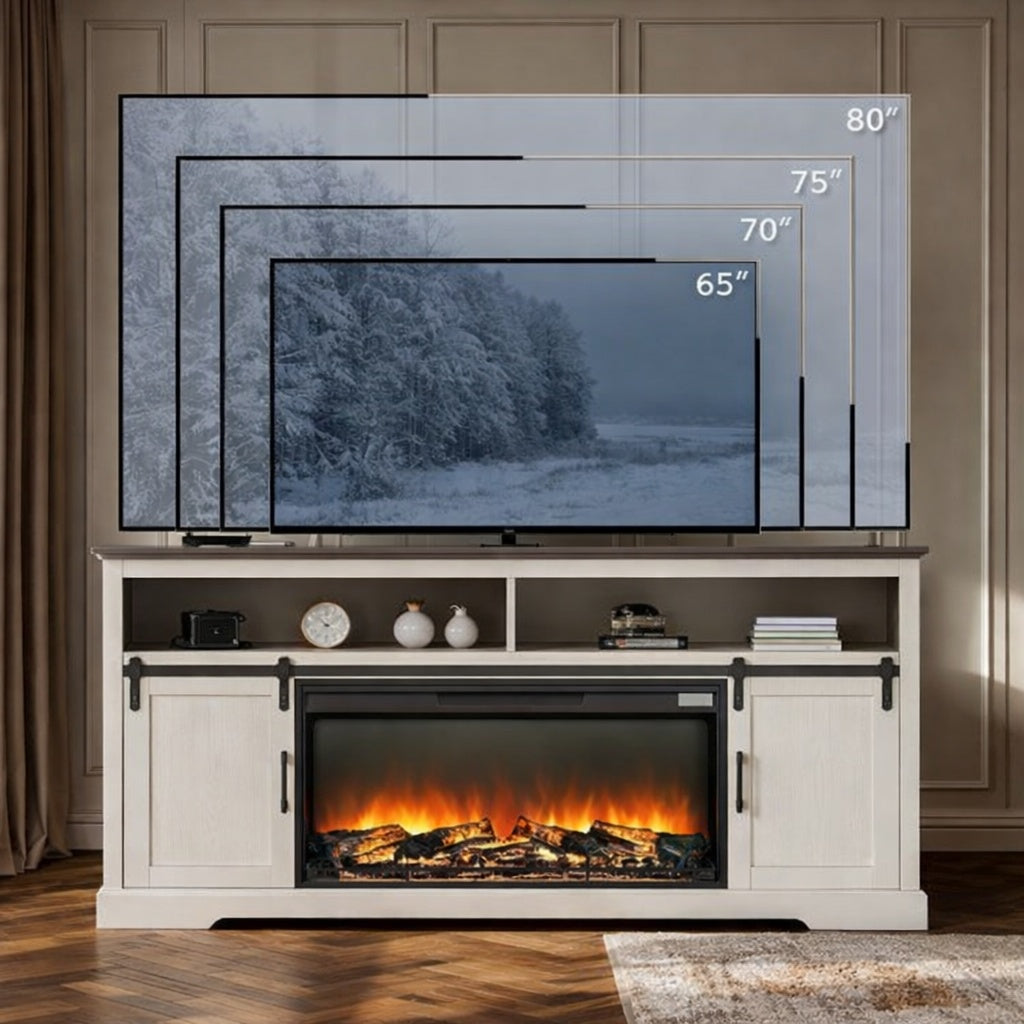 VEVOR Fireplace TV Stand Farmhouse Fireplace TV Stand with 36 in Fireplace White Min 60 Max