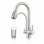 MTTCLE 15 5 in H Dual Handle Deck Mount Dual Spout Pull Down Standard Kitchen Faucet with Water Purification in Brushed Nickel KF015N 01
