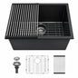 DELUXE DL LIVING 24 in Quartz Granite Composite Undermount Multifunction Single Bowl Kitchen Laundry Sink in Black with Accessories