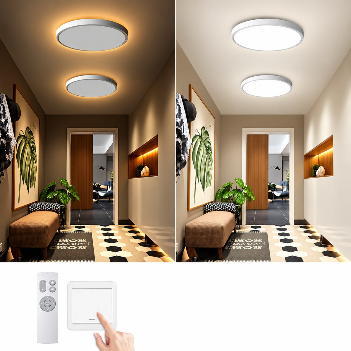 QRMOK 15 7 in Indoor White 28W Dimmable LED Flush Mount Ceiling Light w Remote and Nightlight Warm White No Bulb Included 400 28W F WEMJ1