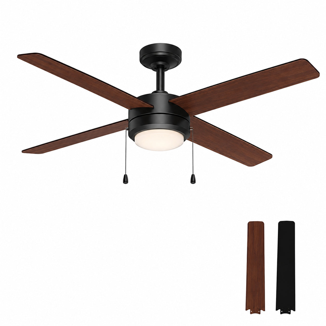 Breezism Loft 52 in Indoor Morden Matte Black Ceiling Fan with Integrated LED Light and Remote Included