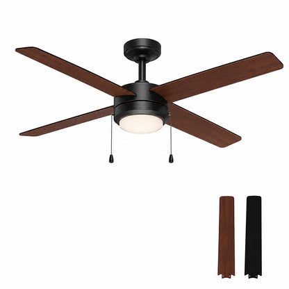 Breezism Loft 52 in Indoor Morden Matte Black Ceiling Fan with Integrated LED Light and Remote Included