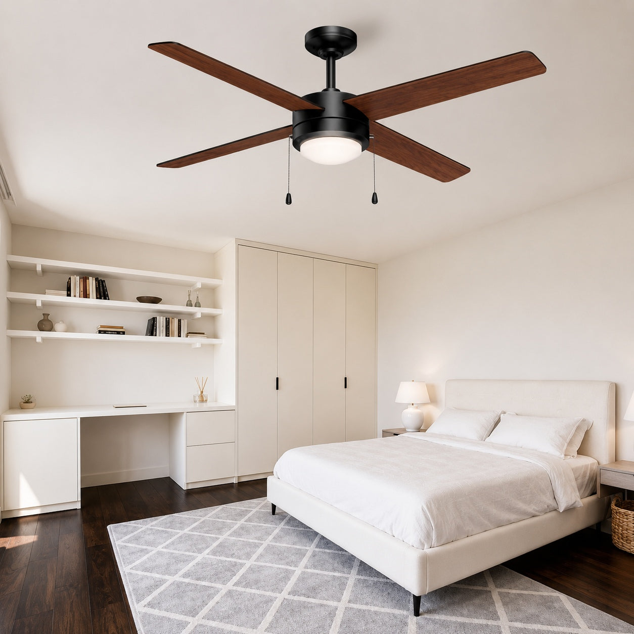 Breezism Loft 52 in Indoor Morden Matte Black Ceiling Fan with Integrated LED Light and Remote Included