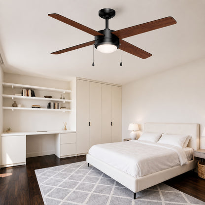 Breezism Loft 52 in Indoor Morden Matte Black Ceiling Fan with Integrated LED Light and Remote Included