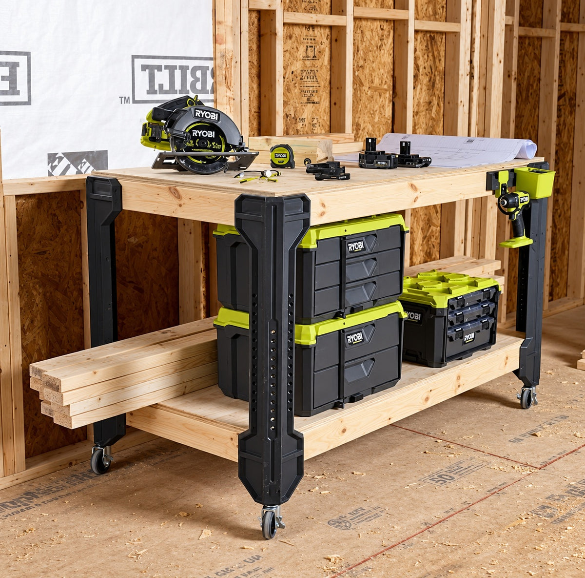 RYOBI FRAMEWORK Customizable Workbench Kit Garage Wood Work Table STM420K