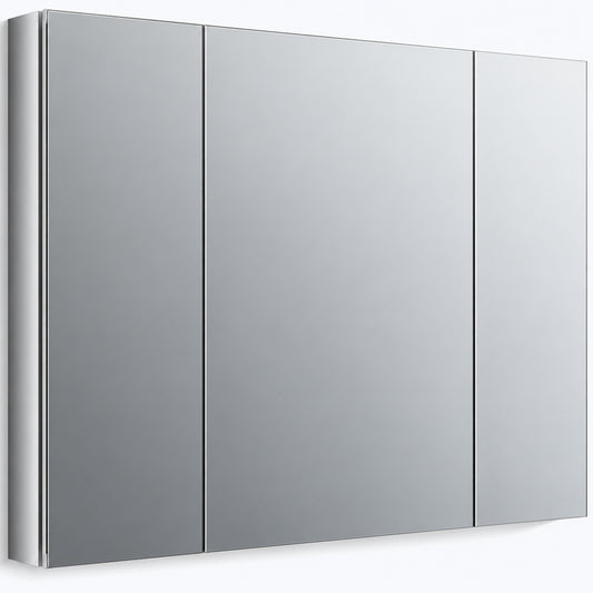WELLFOR ROSA 64 in W x 36 in H Surface Recessed Mount Rectangular Tri View Aluminum Medicine Cabinet with Mirror Combo Set