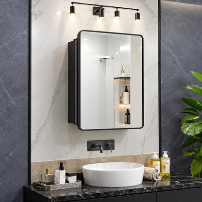 24 in W x 32 in H Rectangular Black Stainless Steels Framed Recessed Surface Mount Medicine Cabinet with Mirror HT MC6 BK6181