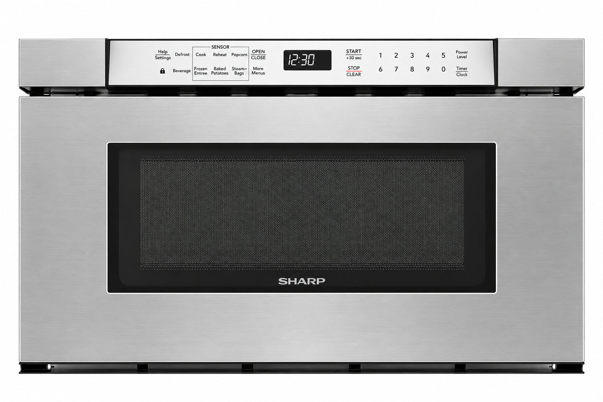 Sharp 24 in 1 2 cu ft 950 Watt Built In Microwave Drawer in Stainless Steel with Angled Silver Touch Controls SMD2430MS