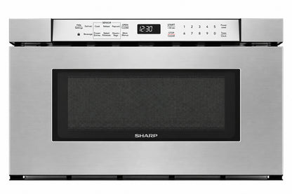 Sharp 24 in 1 2 cu ft 950 Watt Built In Microwave Drawer in Stainless Steel with Angled Silver Touch Controls SMD2430MS
