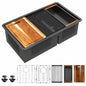 Fulorni 33 in Undermount 50 50 Double Bowl Gunmetal Black Workstation Kitchen Sink Stainless Steel Sink with Accessories